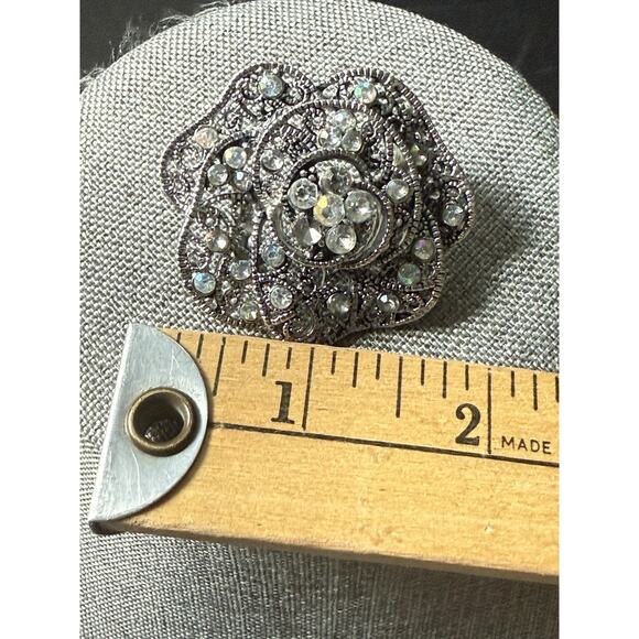 Vintage Rhinestone Floral Brooch Clear AB Deco Scarf Lapel Pin Cocktail Wedding - Picture 2 of 5